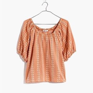 Madewell Puff Sleeve Swing Top in Floral Striped Jaquard in Orange Size XXL